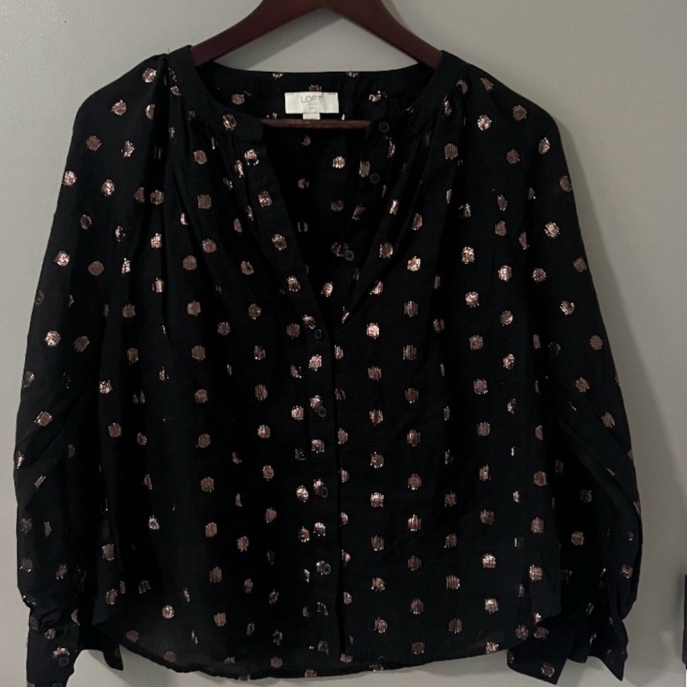LOFT Black and Copper Polka Dot Tunic - Picture 2 of 9